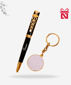 Premium doctor’s gift set with custom black-gold pen and keychain – elegant combo for medical professionals