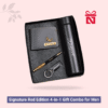 Elegant gray 4-in-1 gift combo with customized wallet, pen, bottle, and keychain – perfect gift set for men