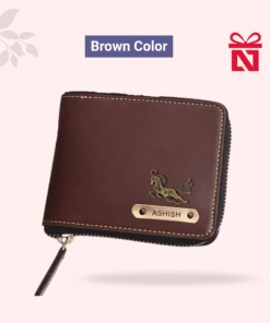 Luxury brown personalized wallet for men and women with elegant charm – custom name engraved