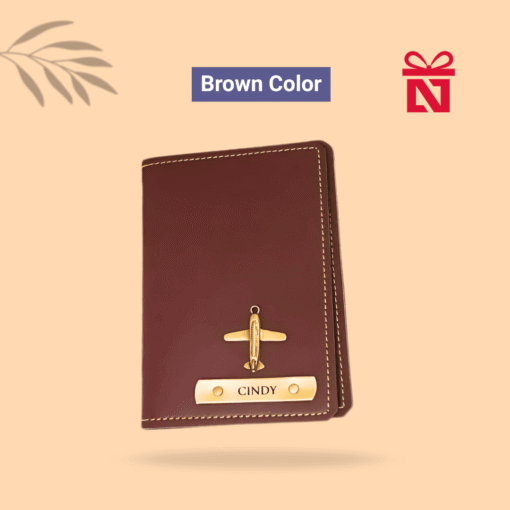 Personalized brown passport cover with name and charm – an elegant and stylish travel essential