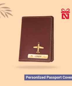 Personalized brown passport cover with name and charm – an elegant and stylish travel essential