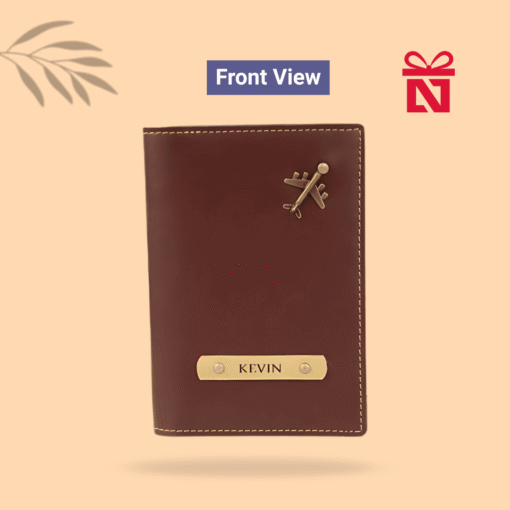 Personalized brown passport cover with name and charm – an elegant and stylish travel essential