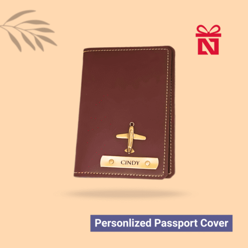 Personalized brown passport cover with name and charm – an elegant and stylish travel essential