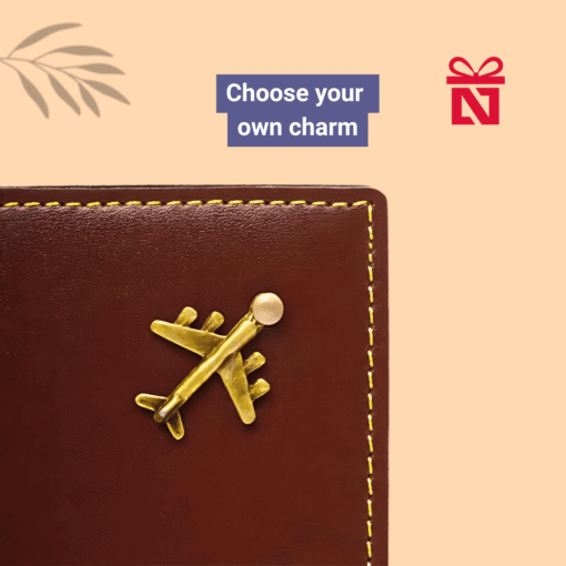 Personalized brown passport cover with name and charm – an elegant and stylish travel essential