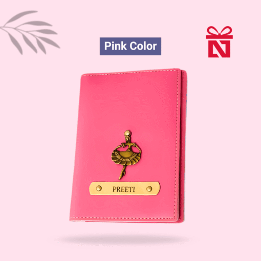 Pink travel passport cover – customized with name and charm for elegant travel style for her