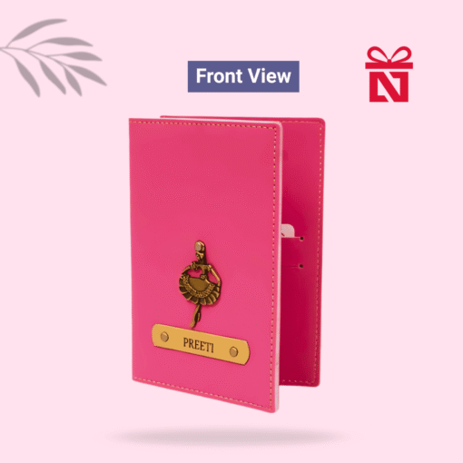 Pink travel passport cover – customized with name and charm for elegant travel style for her