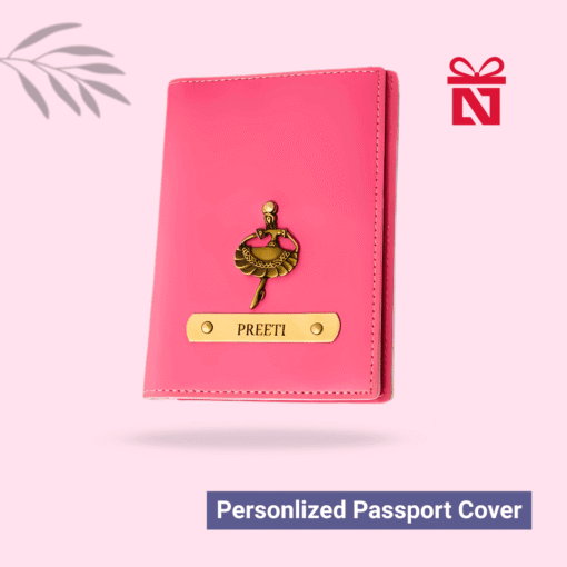 Pink travel passport cover – customized with name and charm for elegant travel style for her