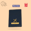 Premium navy blue passport cover personalized with name and charm – stylish travel accessory