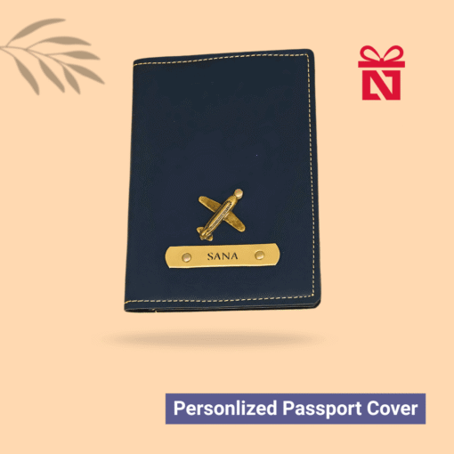 Premium navy blue passport cover personalized with name and charm – stylish travel accessory