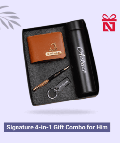 Signature 4-in-1 gift combo for him – tan edition with wallet, keychain, pen, and bottle