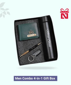 Signature olive edition 4-in-1 custom gift combo for him – includes personalized wallet, pen, keychain, and bottle