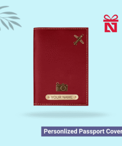 Luxury red passport cover personalized with name and charm detail – travel in style with a personal touch