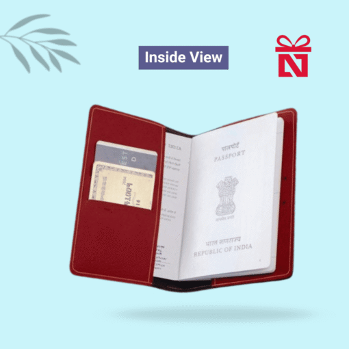 Luxury red passport cover personalized with name and charm detail – travel in style with a personal touch