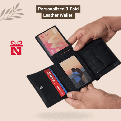 Newgenkart Personalized Men’s 3-Fold Leather Wallet | Customized Slim Wallet with Name & Charm | Unique & Creative Gift for Husband, Boyfriend or Employees - Image 3
