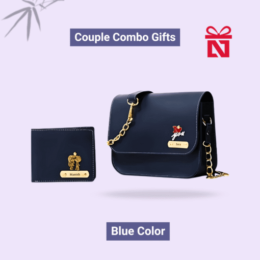 Personalized leather wallet for men and sling bag for women – perfect anniversary or wedding gift set for couples
