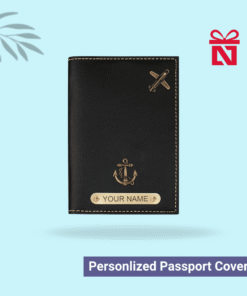 Premium black passport cover personalized with name and charm – sleek and elegant travel essential