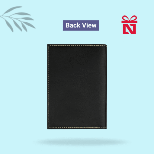 Premium black passport cover personalized with name and charm – sleek and elegant travel essential