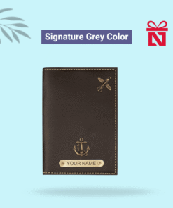 Signature grey passport cover personalized with name and charm – stylish and functional travel accessory