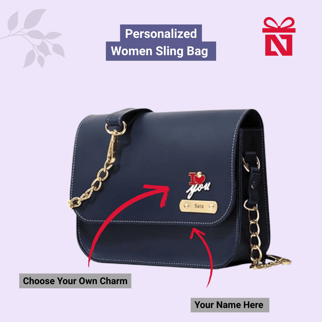 Blue Personalized Leather Wallet For Men And Stylish Sling Bag For Women Personalized Gift Set