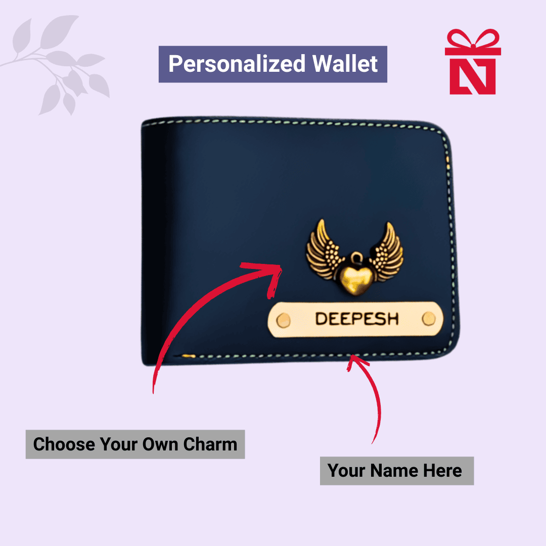 Blue Personalized Leather Wallet For Men And Stylish Sling Bag For Women Personalized Gift Set