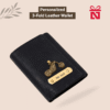 Black Personalized Men’S 3 Fold Leather Wallet Customized Slim Wallet With Name & Charm