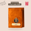 Tan Personalized Men’S 3 Fold Leather Wallet Customized Slim Wallet With Name & Charm