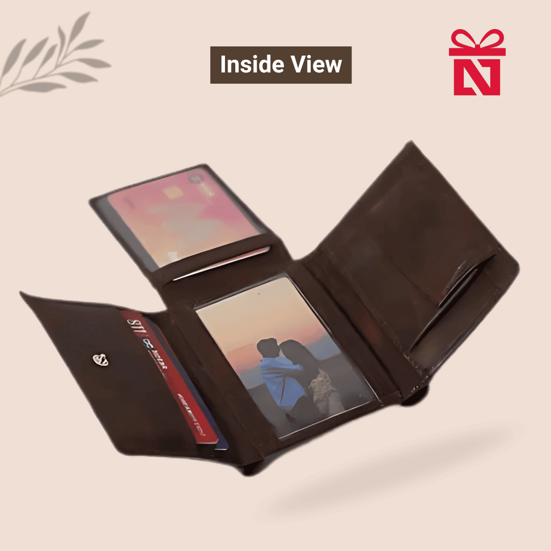 Brown Personalized Men’S 3 Fold Leather Wallet Customized Slim Wallet With Name & Charm