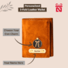 Tan Personalized Men’S 3 Fold Leather Wallet Customized Slim Wallet With Name & Charm