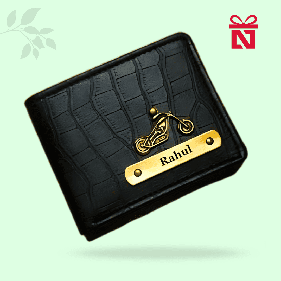 Black Premium Croco Pattern Wallet For Men Personalized With Name & Charm