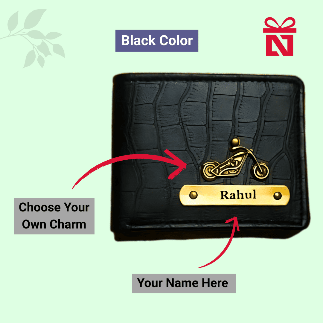 Black Premium Croco Pattern Wallet For Men Personalized With Name & Charm